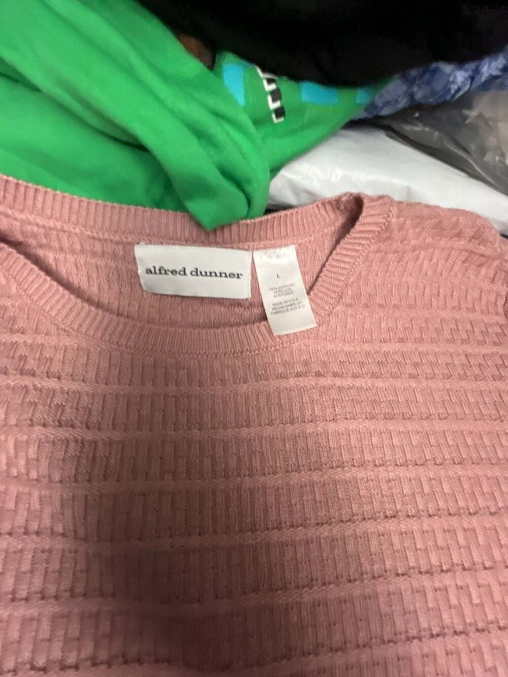 Alfred Dunner Pink Textured Knit Short Sleeve Sweater